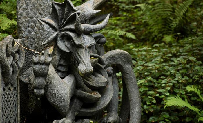 The entrance to King Arthur's Labyrinth in Mid Wales with its Dragon Guardian.